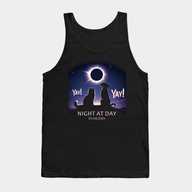 Cat and Dog Watching Solar Eclipse April 8 2024 Tank Top by Shreefel